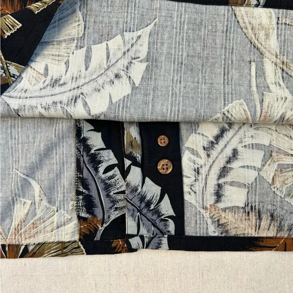 Vtg Paradise Coves Mens Blk Printed 100% Silk Button-Down Hawaiian Shirt Size XL